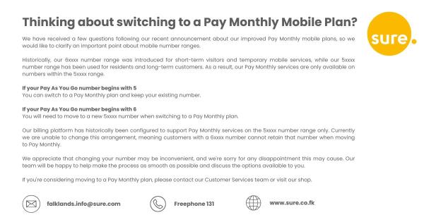 Pay Monthly Number range explanation Jul 2026 